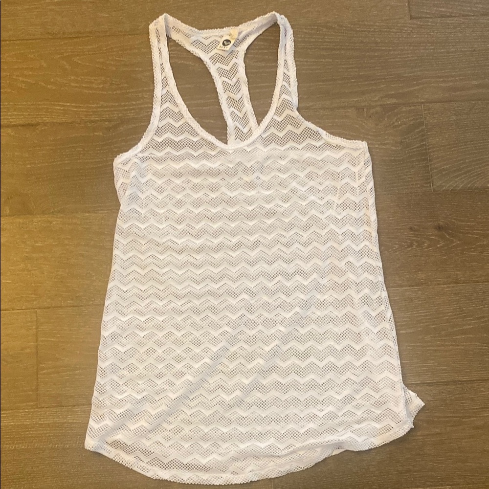 NWOT Roxy White Crochet Chevron Racerback Coverup Dress Beach Resort Swim L